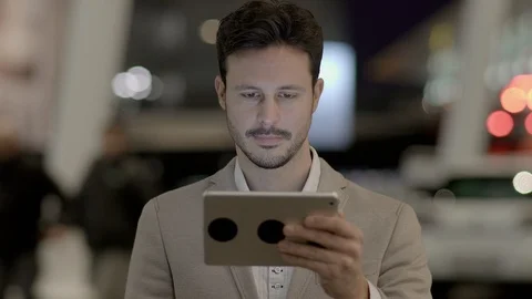 Young Man with Touchscreen Tablet PC Stock Footage 87744694