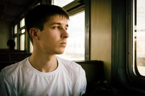 Young Man in the Train Stock Photos