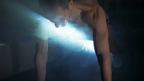 A young man is training. Training in the gym Stock Footage 84745812