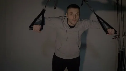 A young man is training. Training in the gym Stock Footage 84757636