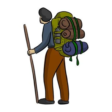 Young man traveling with backpack vector illustration sketch doodle hand draw Stock Illustration