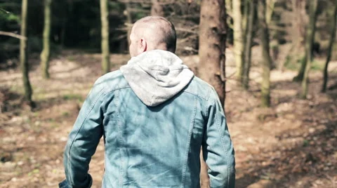 Young man trekking in the forest HD Stock Footage 49979666