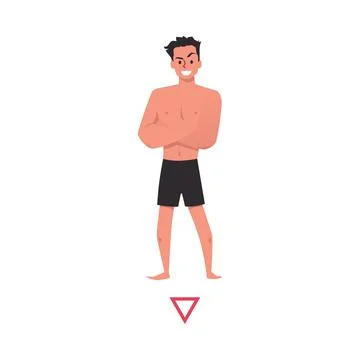 Young man with triangle body type, flat cartoon vector illustration isolated. Stock Illustration