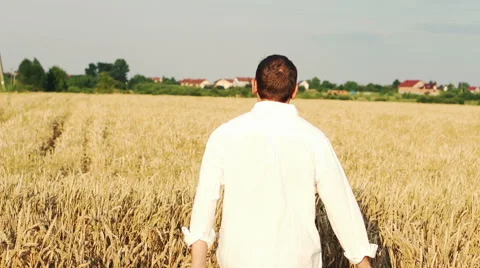 Young man turning around in field  HD Stock Footage 40462121