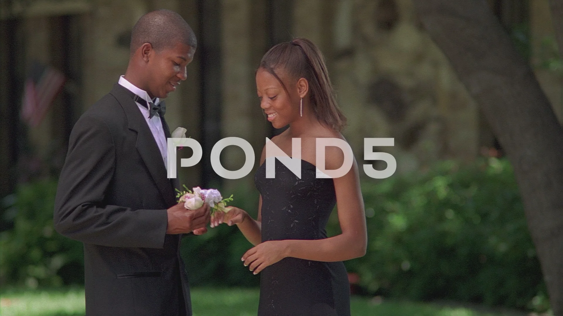 Boy Man GIVING CORSAGE Girl Teen Prom Co, Stock Video