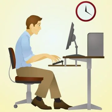 Young Man Typing on a Computer Stock Illustration