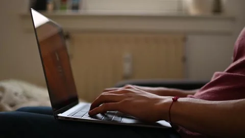 Young man typing on laptop. technology Stock Footage 263253495