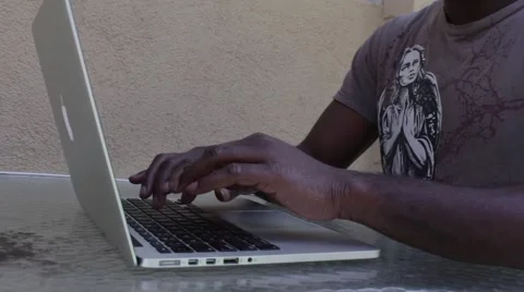 Young Man Typing Using Laptop Stock Footage 50696882