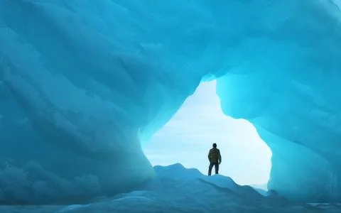 Young man under an ice arch Stock Illustration
