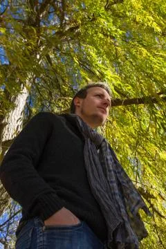 Young man under a willow Stock Photos