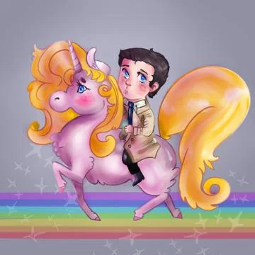 A young man on a unicorn Illustrazione stock