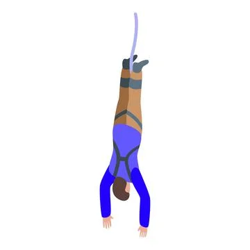 Young man is upside down while bungee jumping Stock Illustration