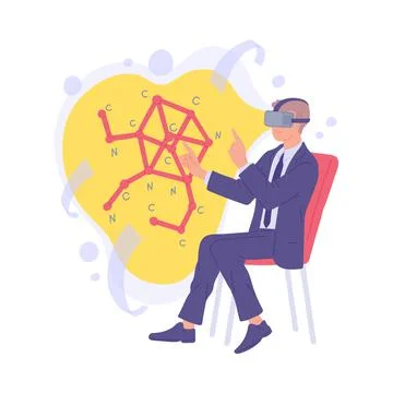 Young man use 3d vr glasses for entertainment or learning a vector illustration. 库存插图