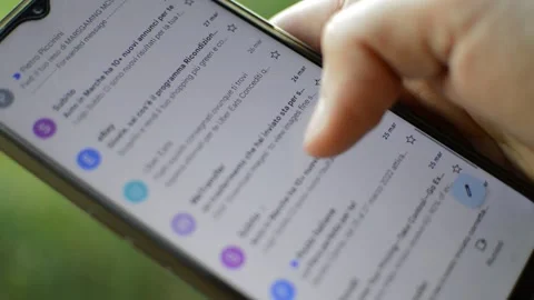 Young man use internet phone e mail app on his phone. phone email scroll Stock Footage 174661232