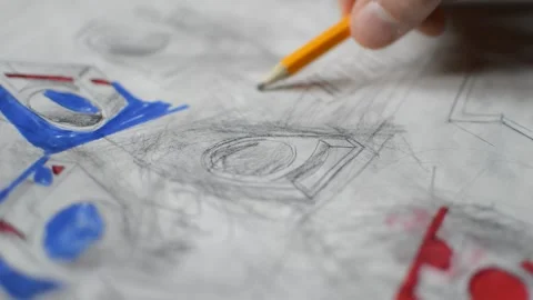Young man use pencil for drawing. design sketch on paper with pencils 스톡 동영상 172524596