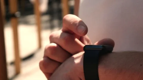 Young man uses smartwatch. Video stock 95648541