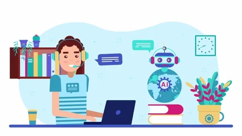 Young Man Using AI Chatbot for Online Learning and Assistance. Stock Footage 318345370