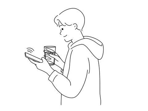 Young man using cellphone wireless connection Stock Illustration