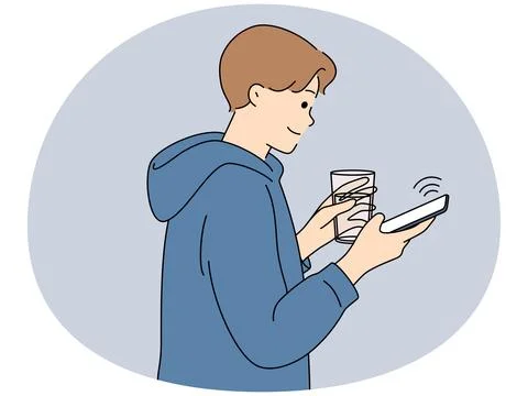 Young man using cellphone wireless connection Illustrazione stock