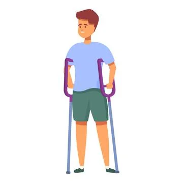 Young man using crutches is standing and smiling positively Stock Illustration