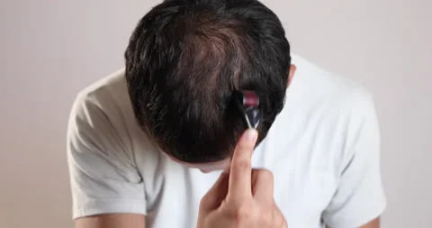 Young man using derma roller on head for stimulating new hair growth, Stock Footage 192750391