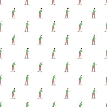 Young man using device seamless pattern repeating background Stock Illustration