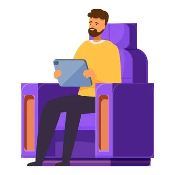 Young man using digital tablet sitting in modern chair Stock Illustration