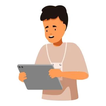 Young man using digital tablet, browsing internet, modern technology Stock Illustration