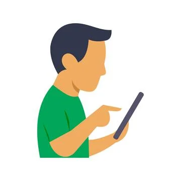 Young man using digital tablet device for online browsing Stock Illustration