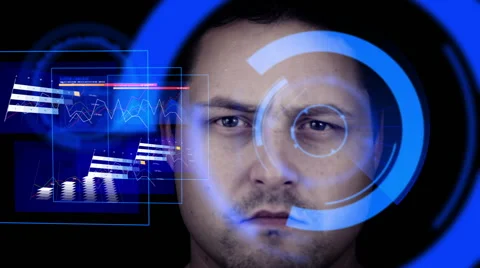 Young Man Using Futuristic Advanced Computer Stockbeeldmateriaal 66198223