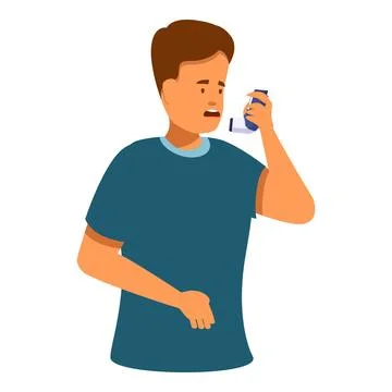 Young man using inhaler for asthma attack during breathing problem Illustrazione stock