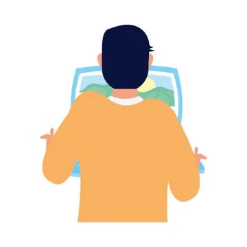 Young man using laptop character Illustrazione stock