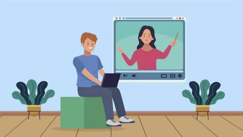 Young man using laptop computer for online education with remote teacher an.. Stock Footage 339254952