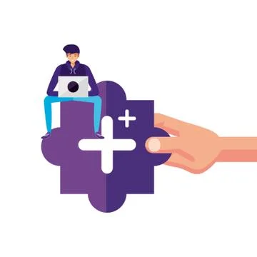 Young man using laptop computer Stockillustratie