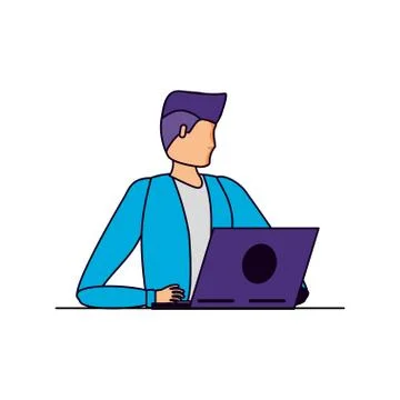 Young man using laptop computer イラスト素材