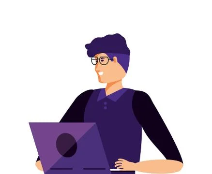 Young man using laptop computer Illustrazione stock