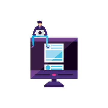 Young man using laptop computer with desktop Stock Illustration