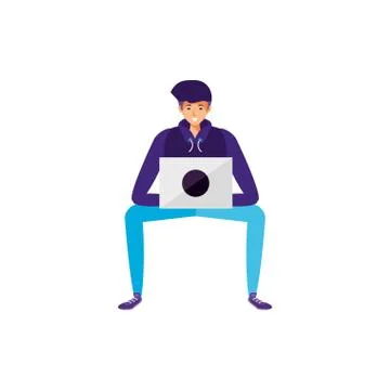 Young man using laptop computer Stock Illustration