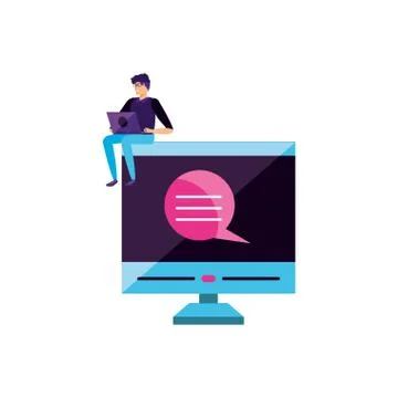 Young man using laptop computer with desktop Stock Illustration