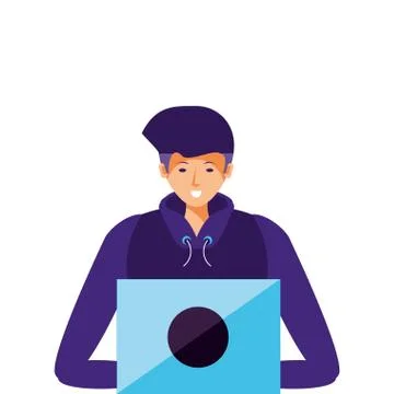 Young man using laptop computer 스톡 일러스트