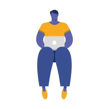 Young man using laptop computer character Stock-Illustration