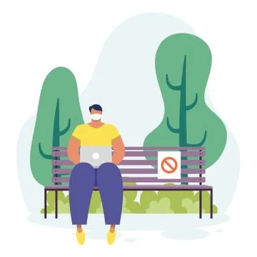 Young man using laptop computer in the park Stock Illustration