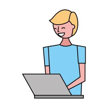 Young man using laptop Stock Illustration