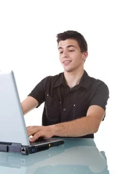 Young Man Using a Laptop Stock Photos