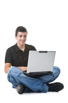 Young Man Using a Laptop Stock Photos