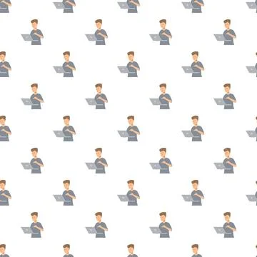 Young man using laptop seamless pattern background 库存插图
