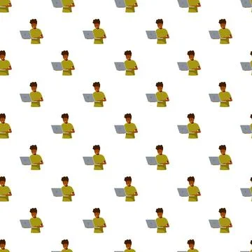 Young man using laptop seamless pattern background 스톡 일러스트