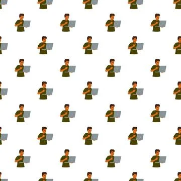 Young man using laptop seamless repeating pattern イラスト素材