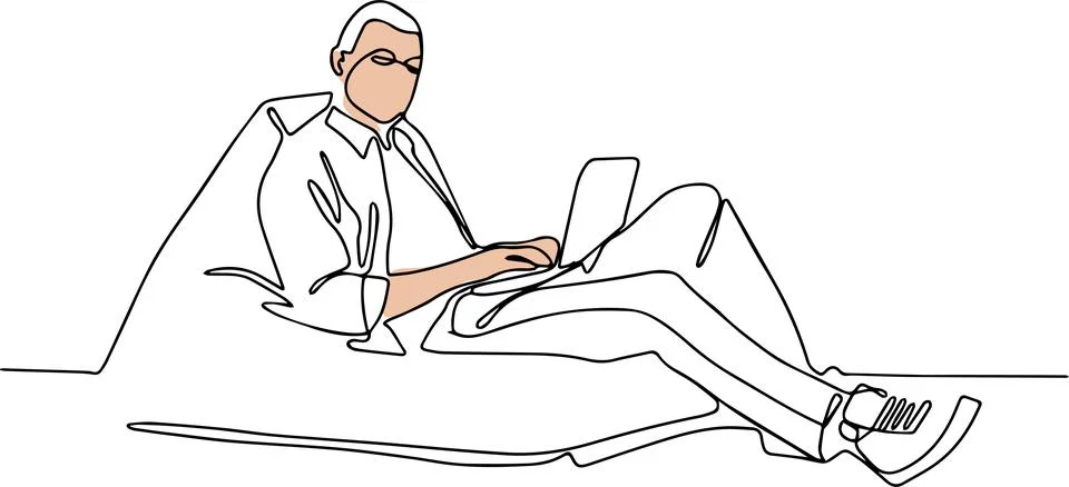 Young man using laptop on sofa at home イラスト素材