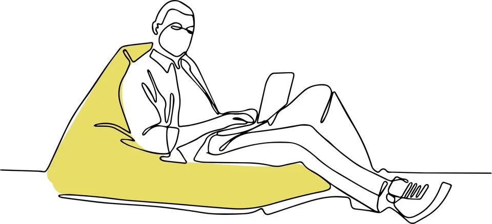 Young man using laptop on sofa at home Stock Illustration